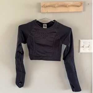 Gymshark Black Long Sleeve Crop  Cut-Out Mesh Womens Work-Out